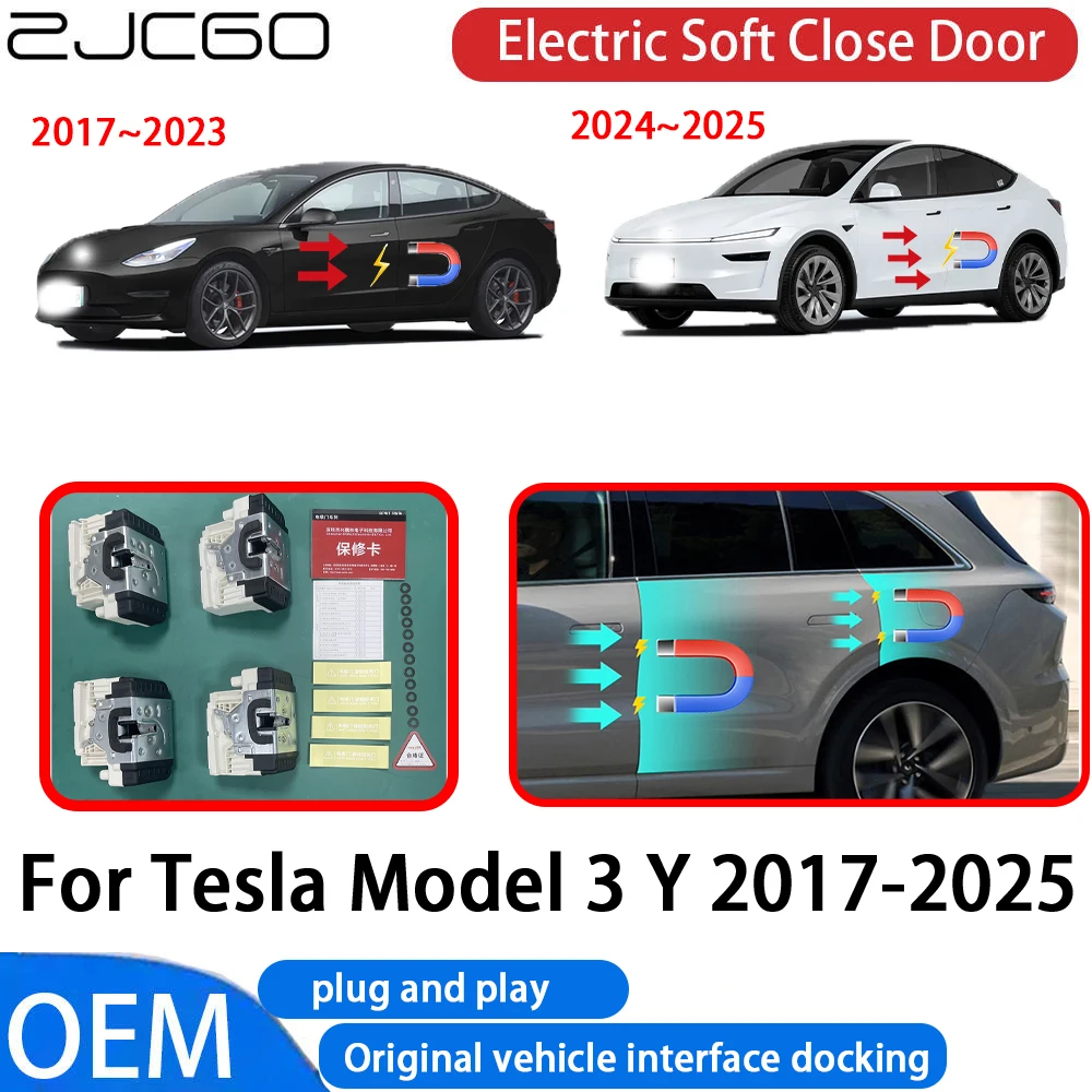 

ZJCGO for Tesla Model 3 Y 2017-2025 Car Automatic Electric Soft Close Door Closer System OEM Plug and Play Comfort Closing