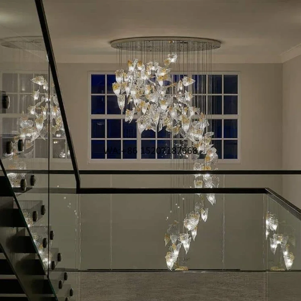 Creative Art Glass Leaf  Modern Led Hotel Lobby Villa Staircase Hand Blown Glass Leaf