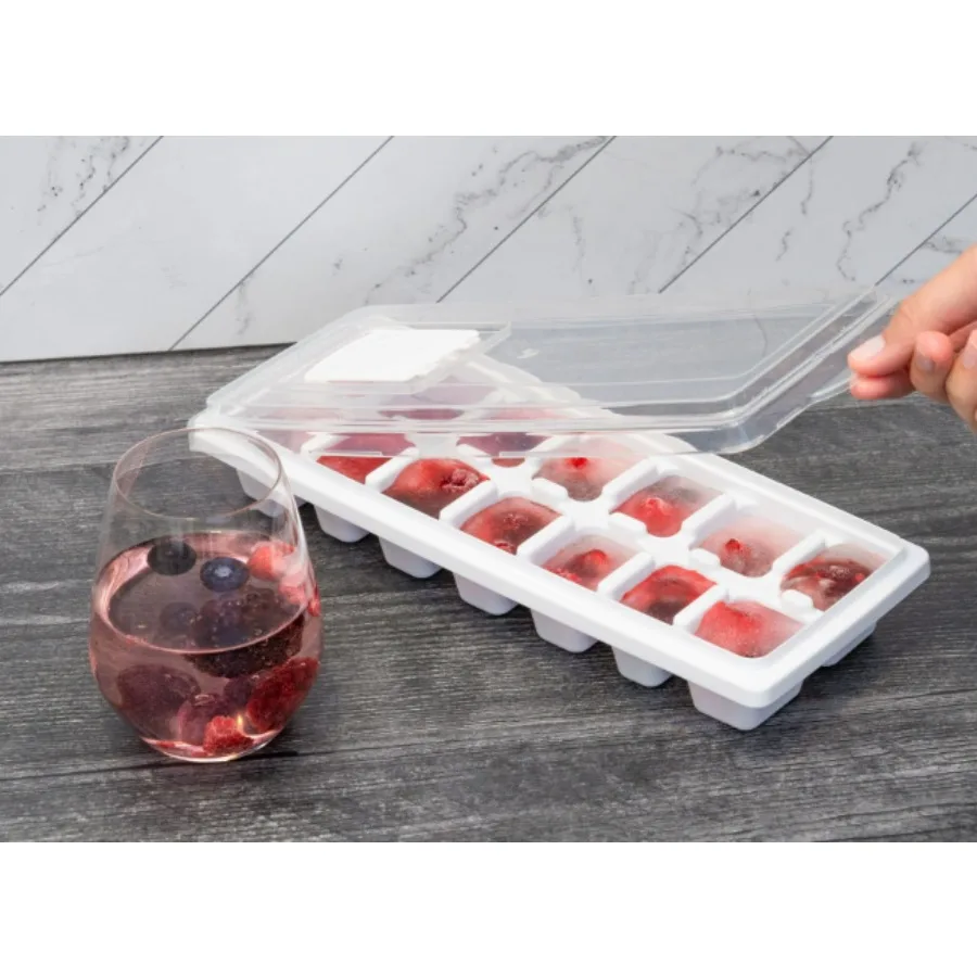 

Mainstays Plastic Ice Cube Tray with 14 Ice Cube Molds and Removable Lid White