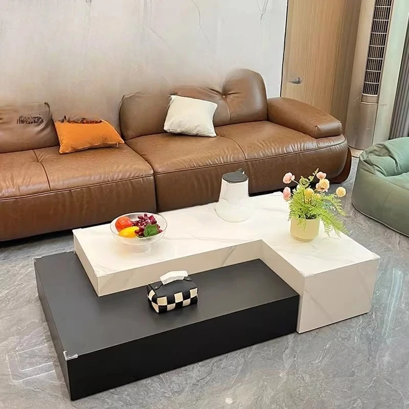 Y1 Black and white living room modern Italian minimalist personality creative rock slab long coffee table