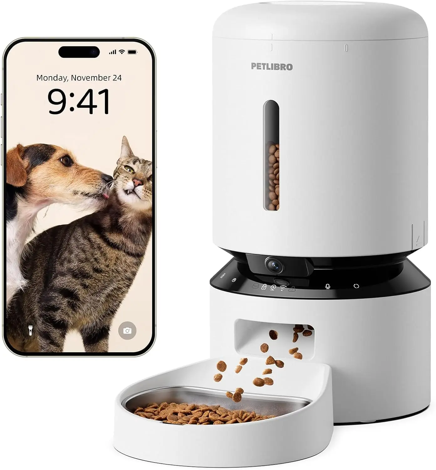 

Automatic Cat Feeder with Camera, 1080P HD Video with Night Vision, 5G WiFi Pet Feeder with 2-Way Audio, Low Food &amp