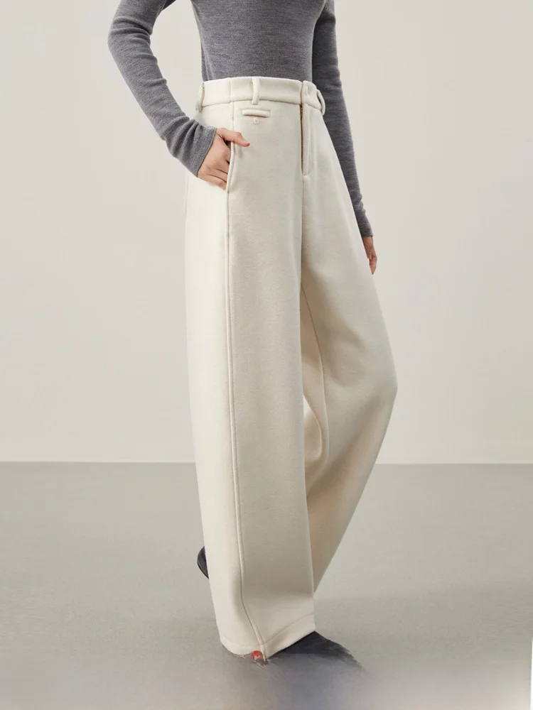 

Высококачественные шерстяные брюки с флисовой подкладкой, теплые повседневные женские брюки с широкими штанинами, из смесовой ткани с полиэстером