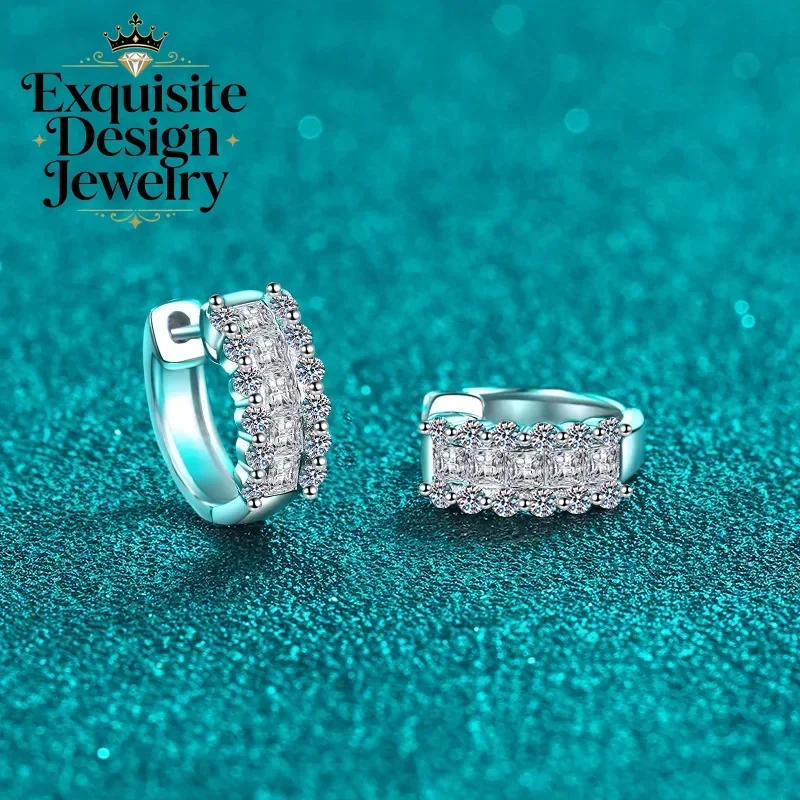 Elegant Platinum Pt950 Full Moissanite 1.16ct Diamond Hoop Earrings Classic Daily Matching Women Fine Jewelry