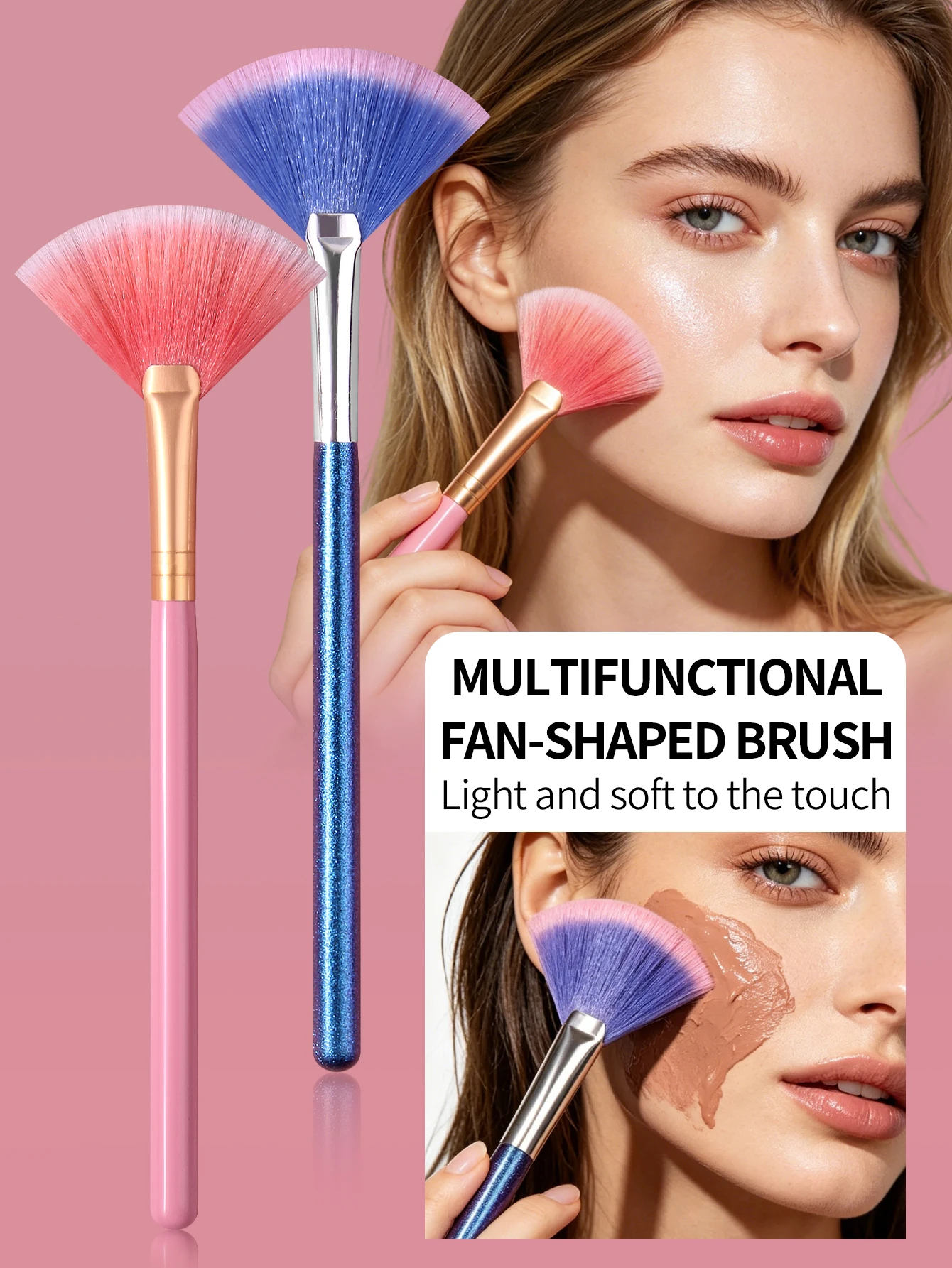 1/2pcs Fan Shaped Highlight Brush Contour Brush Blending Highlighter Makeup Brush Face Loose Powder Brush Cosmetic Beauty Tools