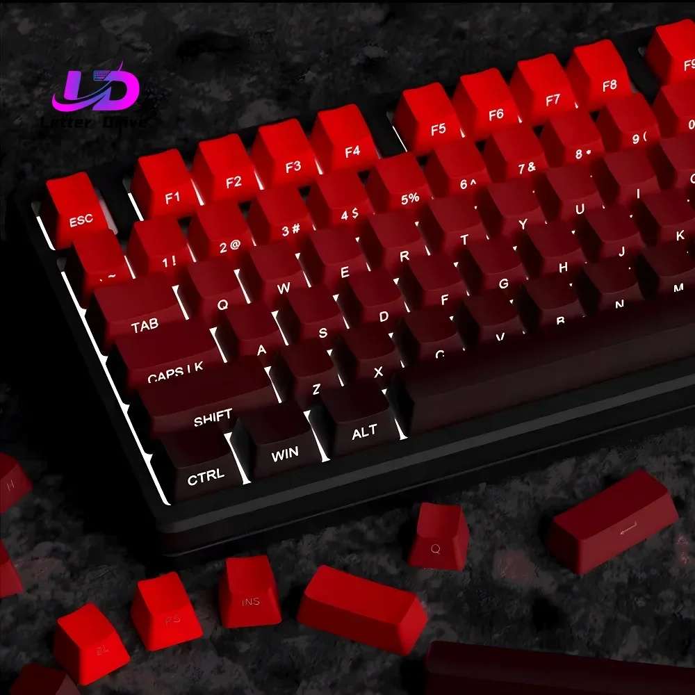 

New Keycaps for 60/64/84/98/108 Gaming Mechanical Keyboard MX Switch 135 Keys OEM PBT Side Engraved Red and Black Gradient Color