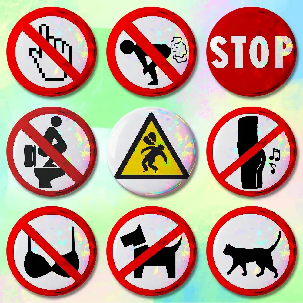 

Warning Icon Danger Banning Enamel Pin Tinplate Round Brooch Cosplay Nijigen Otaku Culture Badges 58mm 44mm 32mm 75mm 25mm