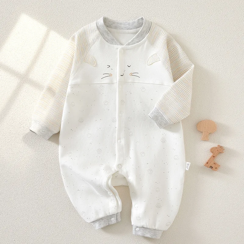 Granular Bear Baby Bodysuit Baby Clothes Long Sleeve Boneless Hidden Button Newborn Climbing Clothes Spring and Autumn