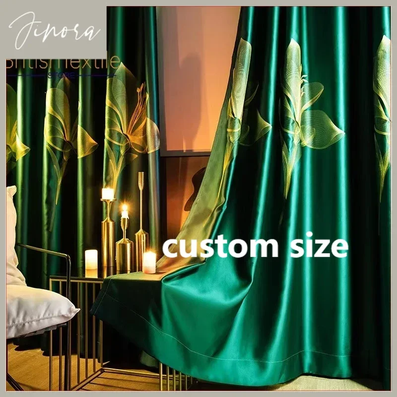 

European Embroider Luxury Curtains For Living Room Blackout Bedroom Dining Lily Custom Tulle Sheer Window Drape Green Cortinas