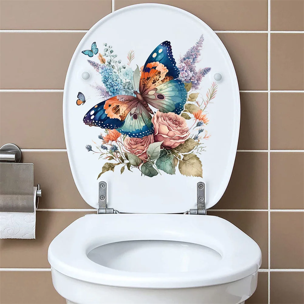 

Bathroom Flower Toilet Stickers DIY Removable Butterfly Home Decor Wall Decals Self-Adhesive Flying Lightweight Stickers