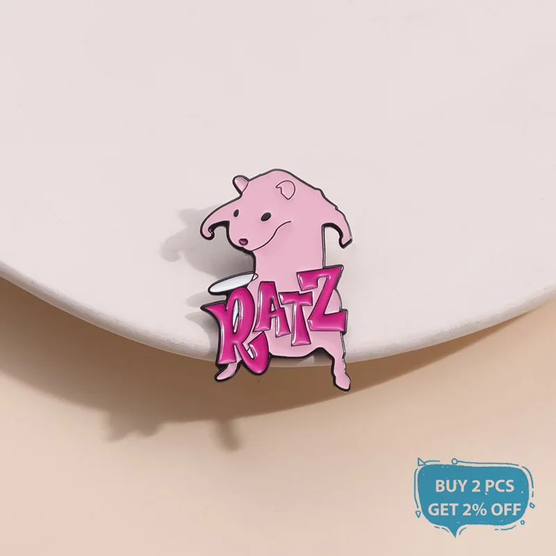 Cartoon Pink Mouse Ratz Enamel Pin Kawaii Funny I\'m Strong Rat Brooch Lapel Backpack Badge Jewelry Gift For Friends