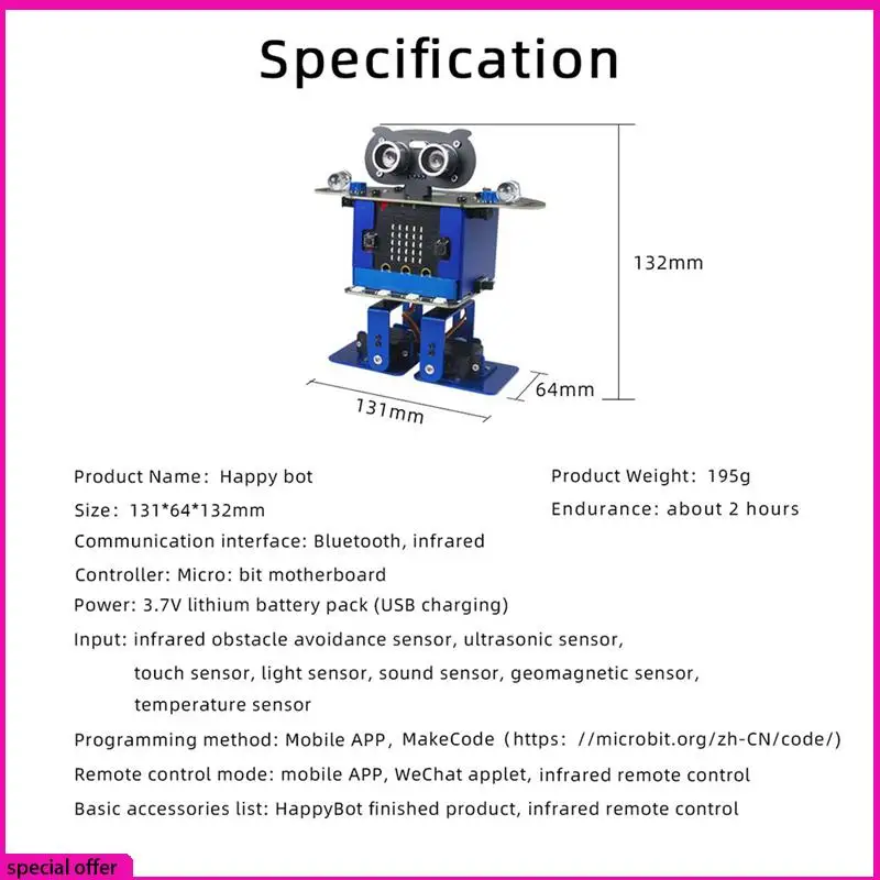A65Z Happybot Programming Car Robot Programming Car +XR Scratch Biped Walking Dance Music Micro:Bit Motherboard APP - Image 2