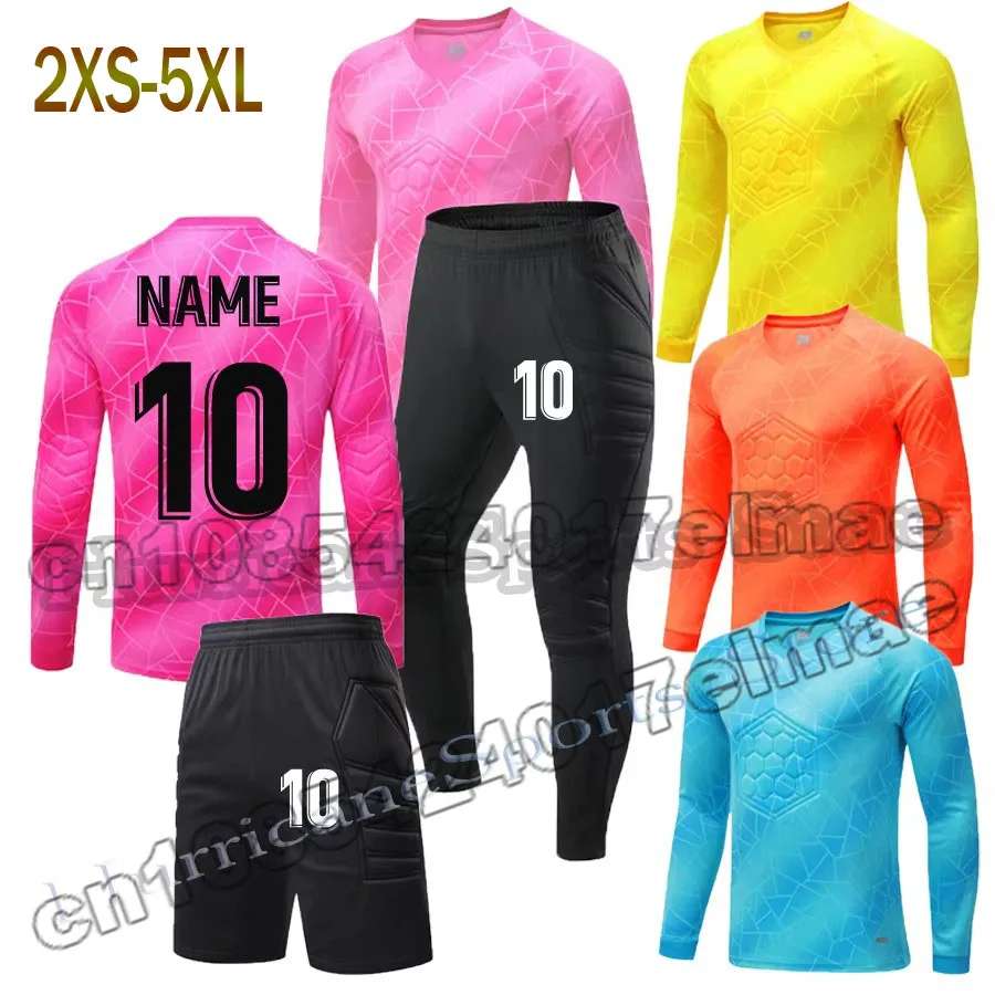 2025 Men Kids Soccer Goalkeeper Uniform Protective long Sleeve Adult Training Football Goalkeeper Soccer Jersey Top Pants Shorts