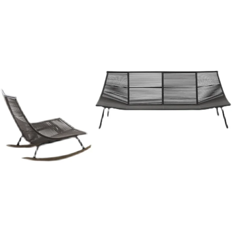 

Nordic outdoor rattan lazy sofa small coffee table combination leisure recliner courtyard balcony