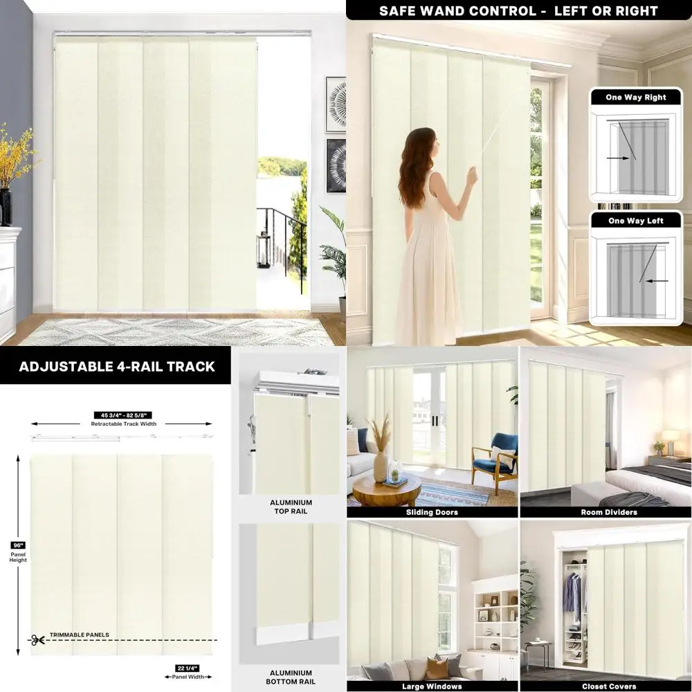 ستائر تعتيم عمودية قابلة للتعديل من Lazblinds للأبواب المنزلقة، مسار قابل للتمديد (45 3/4 بوصة - 82 5/8 بوصة عرض)، لوحات قابلة للتشذيب حتى t #1