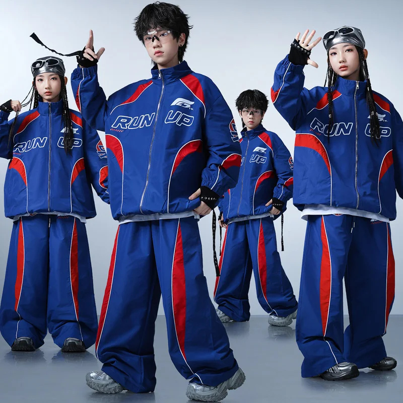 Hip Hop Dance Costume Blue Jacket Top Loose Pants Suit Group Jazz Modern Dance Performance Kpop Show Clothes