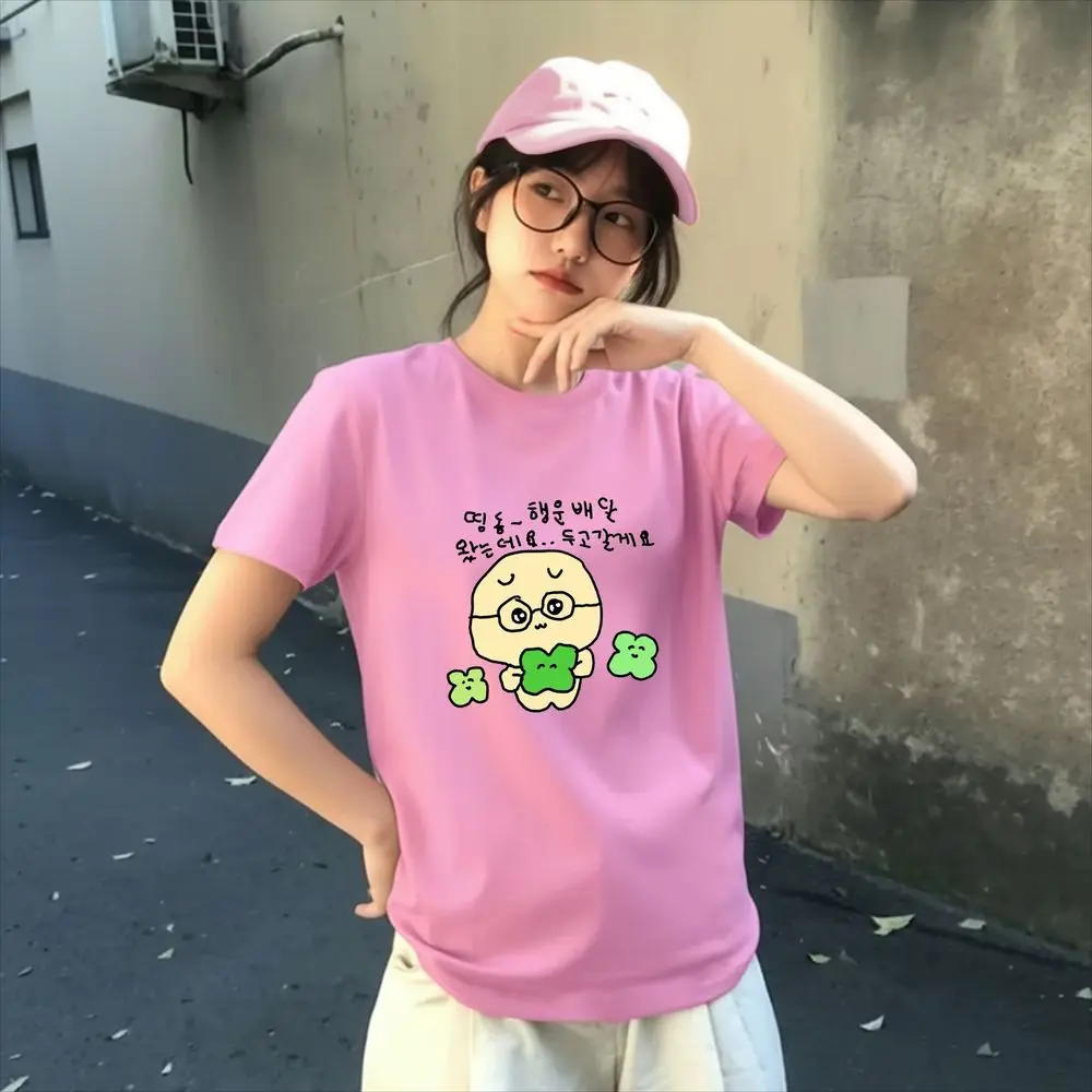Yellow Character with Glasses and Clover Print T-Shirt Women Kawaii Summer Short Sleeve Korean Text Harajuku Y2k Streetwear Tops image 5