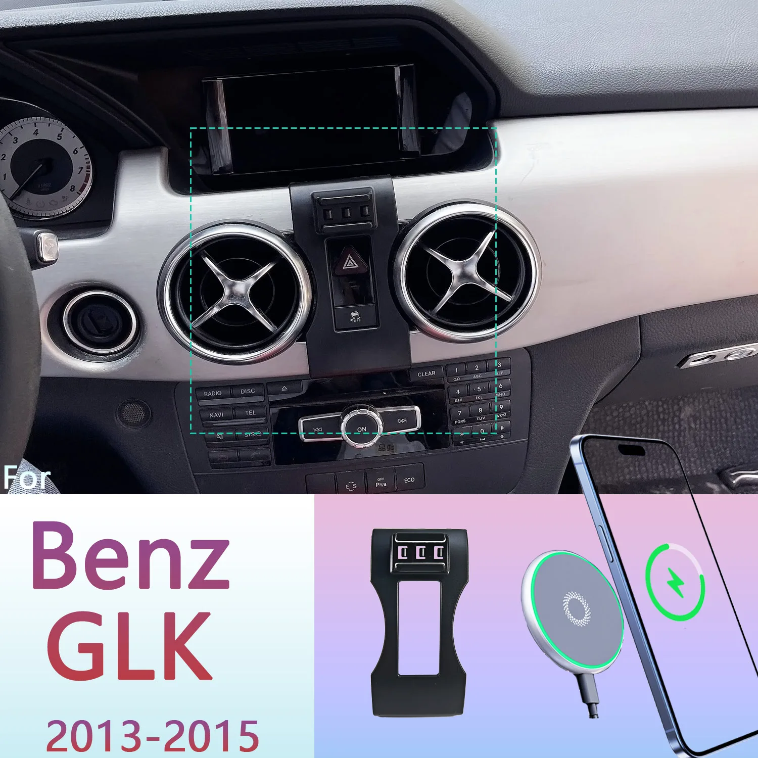 Dla Mercedes Benz 2013 2014 2015 GLK X204 magnetyczny uchwyt do telefonu 15W stojak na telefon bezprzewodowy MagSafe telefon wsparcie niestandardowe