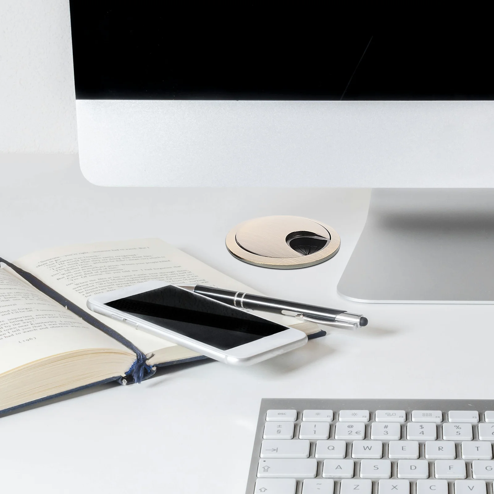 2 قطعة غطاء فتحة الكابل المستديرة سطح المكتب منظم للأسلاك سلك معدني جروميت التوصيل لمحلول إدارة الأسلاك الزخرفية للمكتب