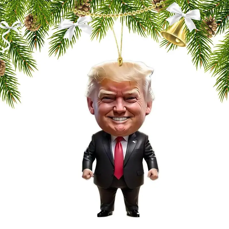 Christmas Tree Hanging 2D Acrylic Flat Funny Car Ornament America Presidential Election Car Backpack Keyring Prop Hanging Decor