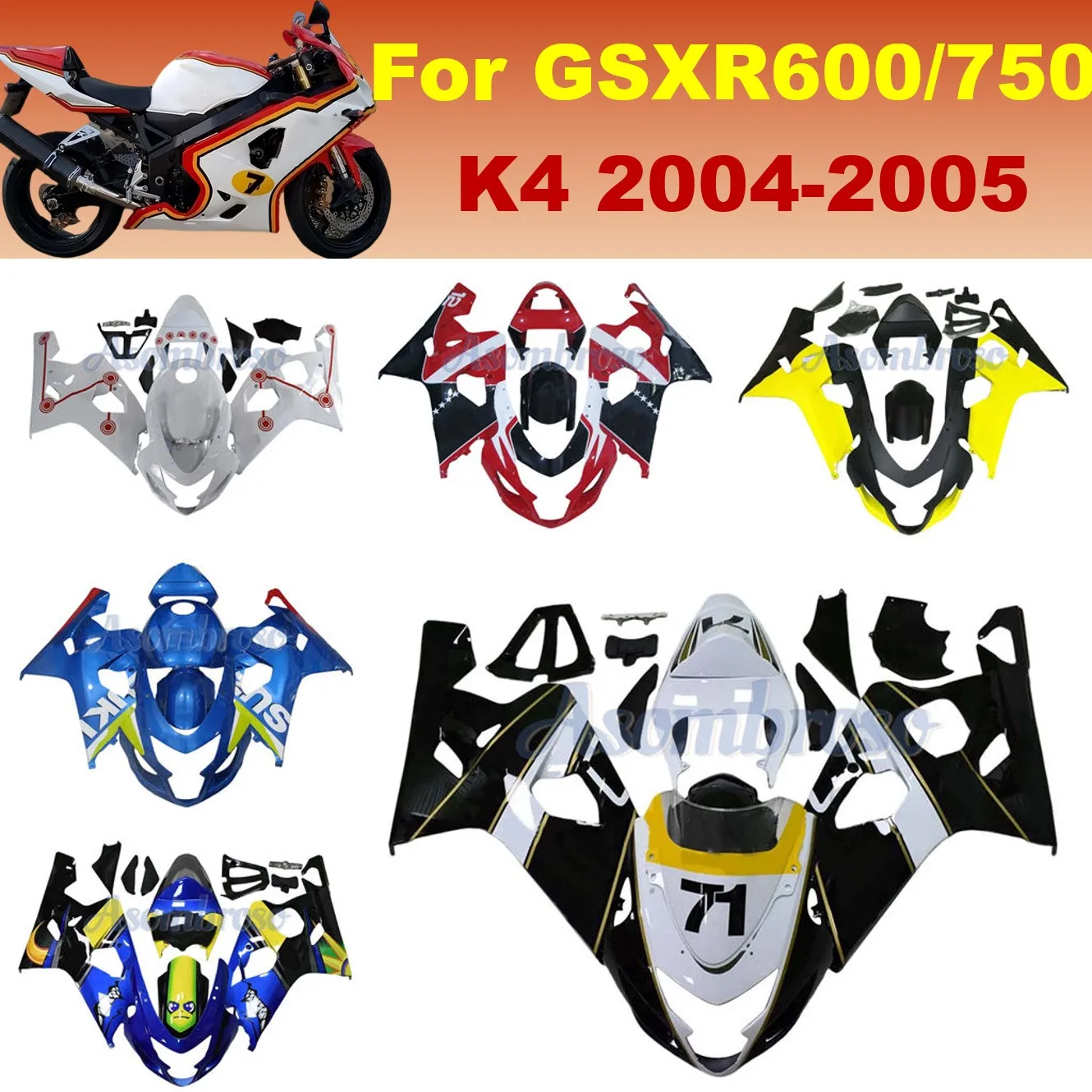 For GSXR600 750 2004 2005 GSXR750 04 05 GSXR 600 Custom Fairing Kit Motorsport Rebuild body shell