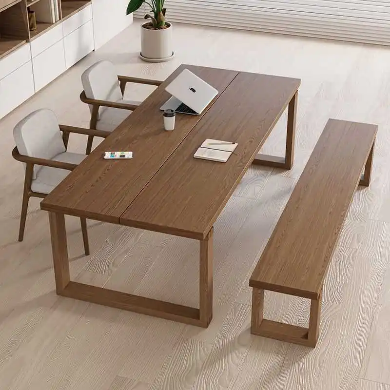 Japanese-style Mobian Solid Wood Dining Table, Desk Integrated Dining Table, Nordic Log Style Rectangular Ash Wood Table