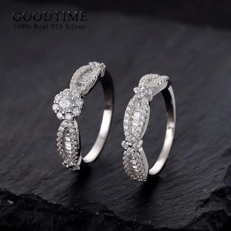 Luxury Pure 100% 925 Sterling Silver Ring Set Snowflake Anniversary Jewelry Engagement Wedding Band For Woman Bridal