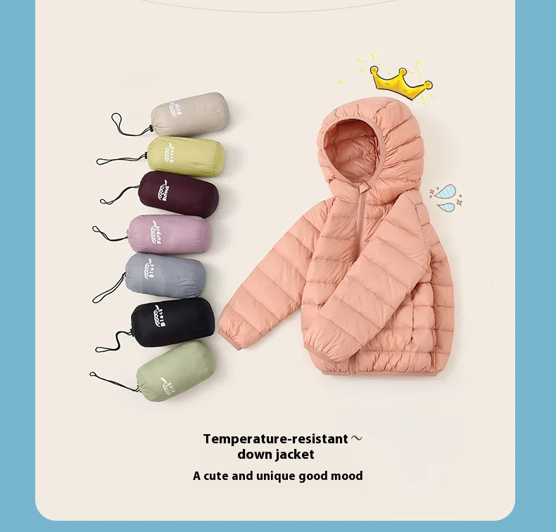 Winterkleidung für Jungen und Mädchen, leichte Daunenjacke, mittelgroßer, verdickter warmer Kindermantel mit Kapuze – Detail 2