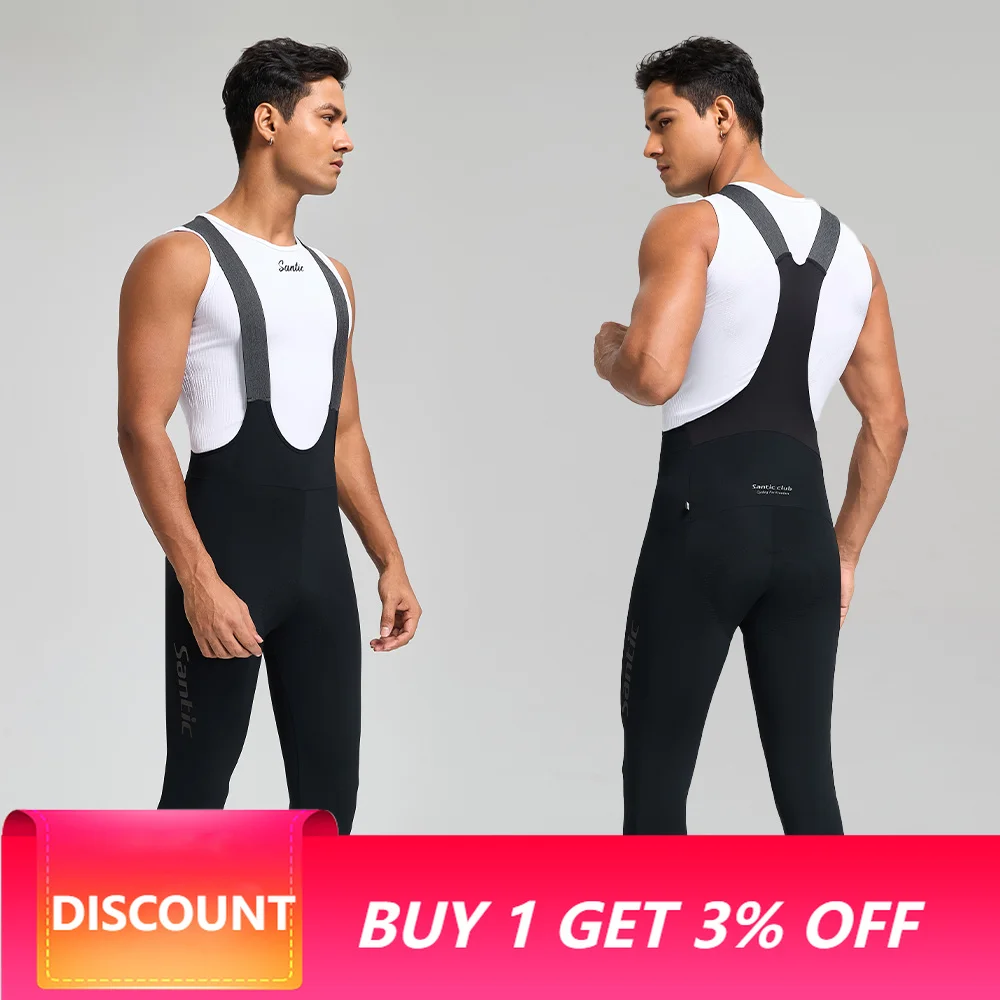 Santic Winter Cycling Bib Long Pants for Men Warm Windproof Sponge Cushion Reflective Safety Riding Gear TM25C04286