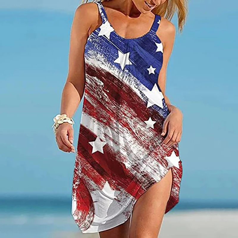 Summer Colorful Sunflowers Beach Dress USA Flag 3D Print Women Fashion Dresses Streetwear Boho Female Party Dress Woman Clothing