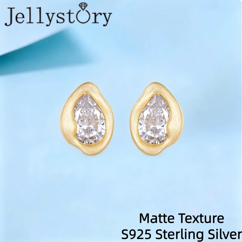 Jellystory 8x12mm  Pear Cut Moissanite Earrings D Color S925 Silver Brushed Gold Drop Earrings Irregular 1.5CT Waterdrop Studs