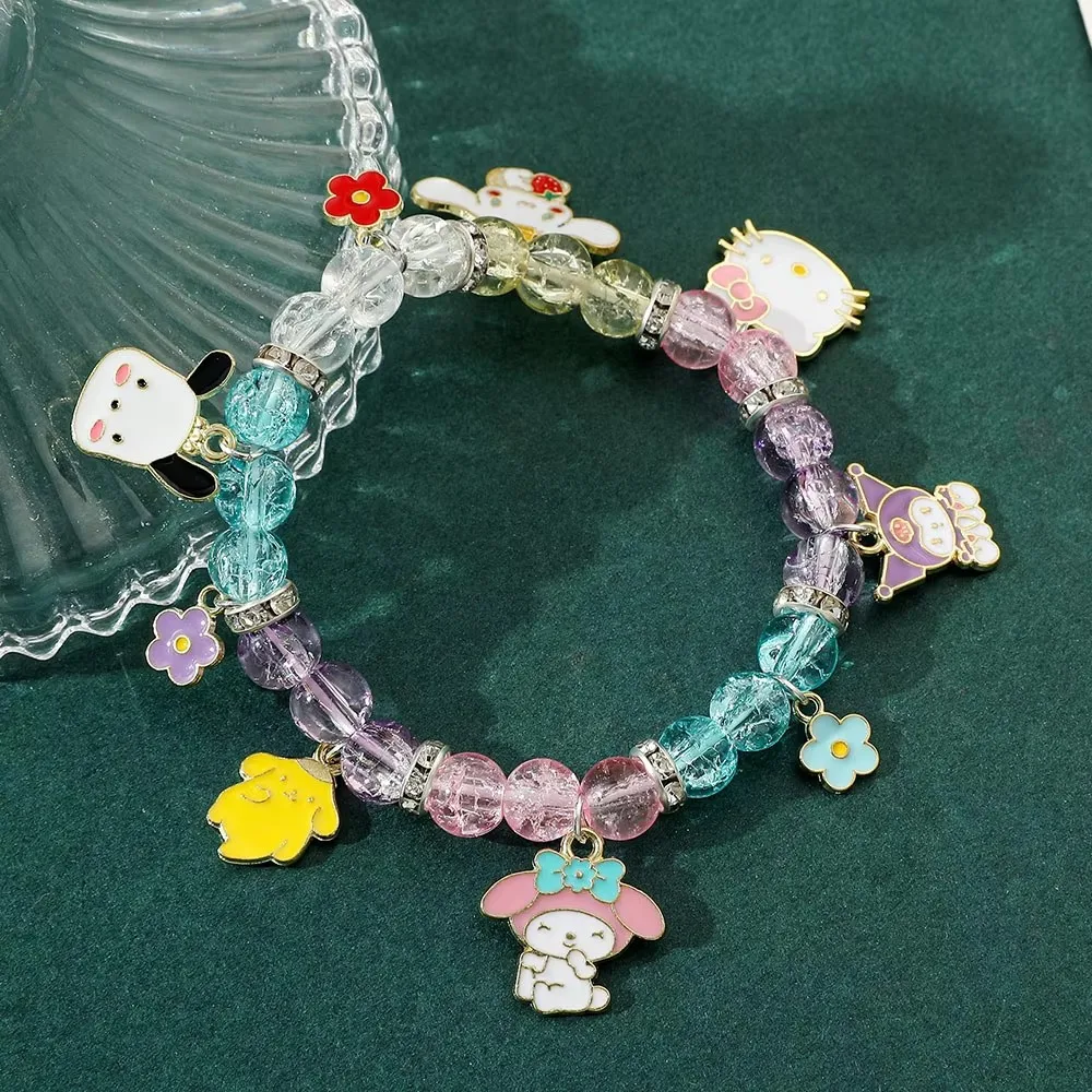 Sanrio Melody Cartoon Armband voor Meisjes, Hello Kitty, Kuromi Pompompurin, Meisjes Kristal Kralen, Cinnamoroll Student Sieraden