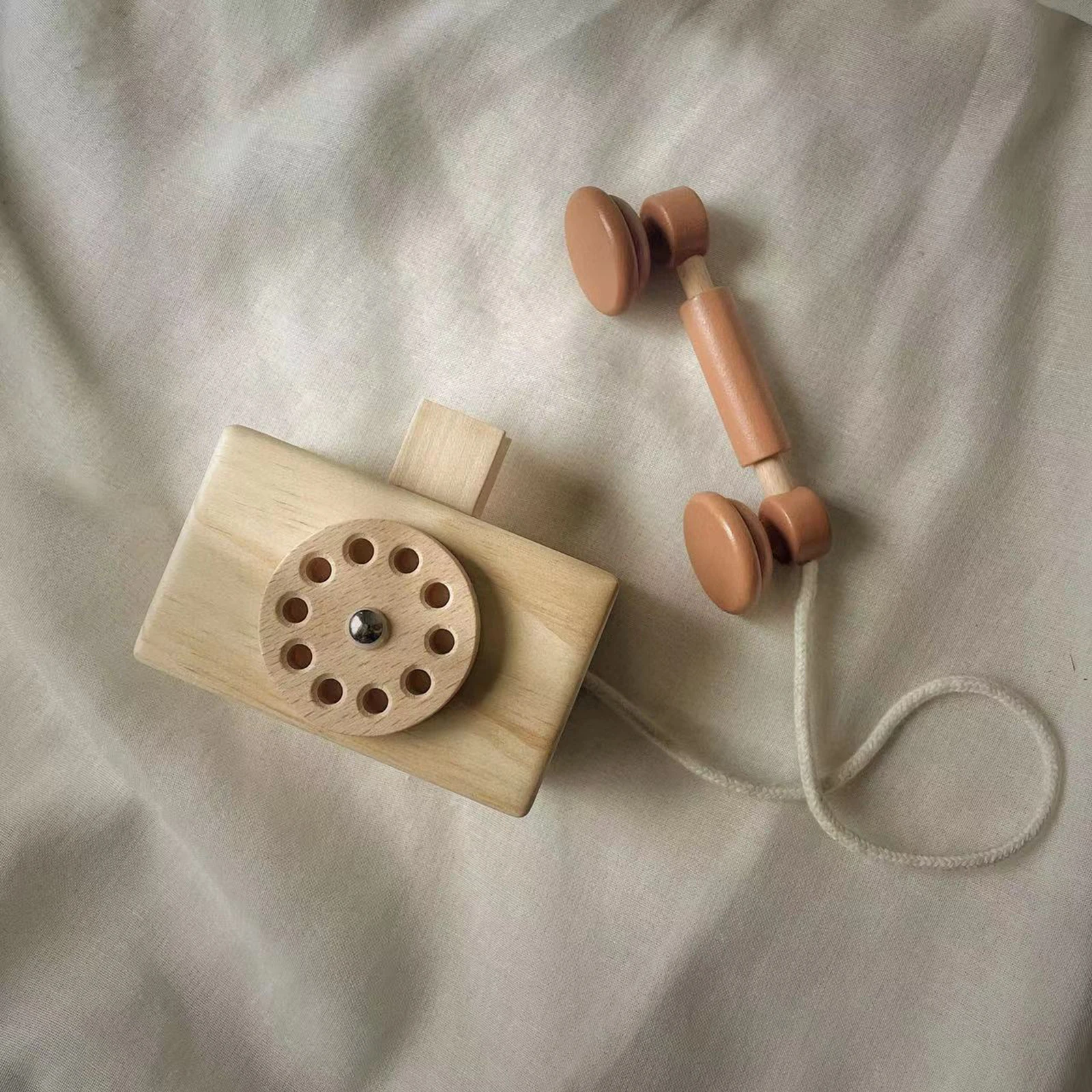 Wooden Phone Toy Pretend Play Realistic Dial Telephone for Brain Development Learning Toy Basic Life Skill Preschool Activities