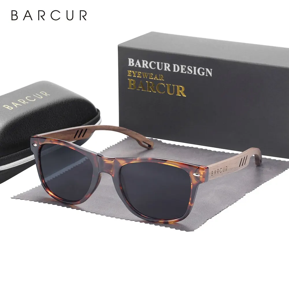 BARCUR Design Wood Sun Glasses Man Natural Walnut Sunglasses Women Eyeglasses Polarizing Glasses UV Protection Eyewear image 5