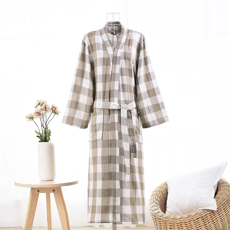 Couple Spring, Summer and Autumn Absorb Water Men and Women Night Gown Comfort Pure Cotton Double Gauze Thin Bathrobe Summertime