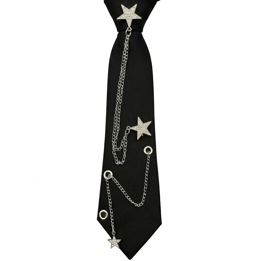 1pc Star Chain Tie Alloy Metal Material for Business Party Matte Black Magnetic Closure Unisex Necktie Elegant Jewelry