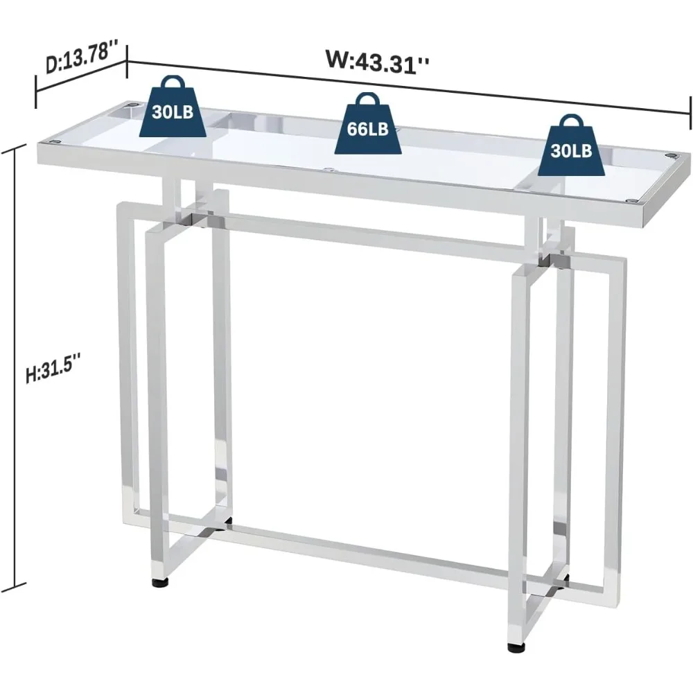 طاولة وحدة تحكم زجاجية من ASYA للمدخل، طاولة مدخل حديثة بإطار من الزجاج المقسى والكروم، طاولة أريكة فضية للمعيشة Ro
