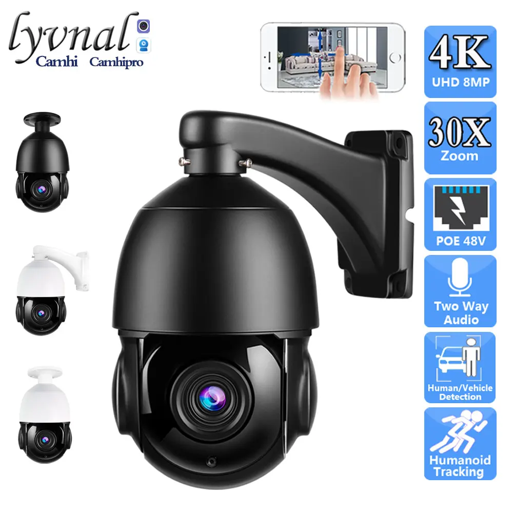 UHD 4K 8MP Sony415 Security IP Camera PTZ Dome POE 48V 30X Auto Zoom Outdoor Two Way Audio Humanoid Tracking IR 80M With SD Card