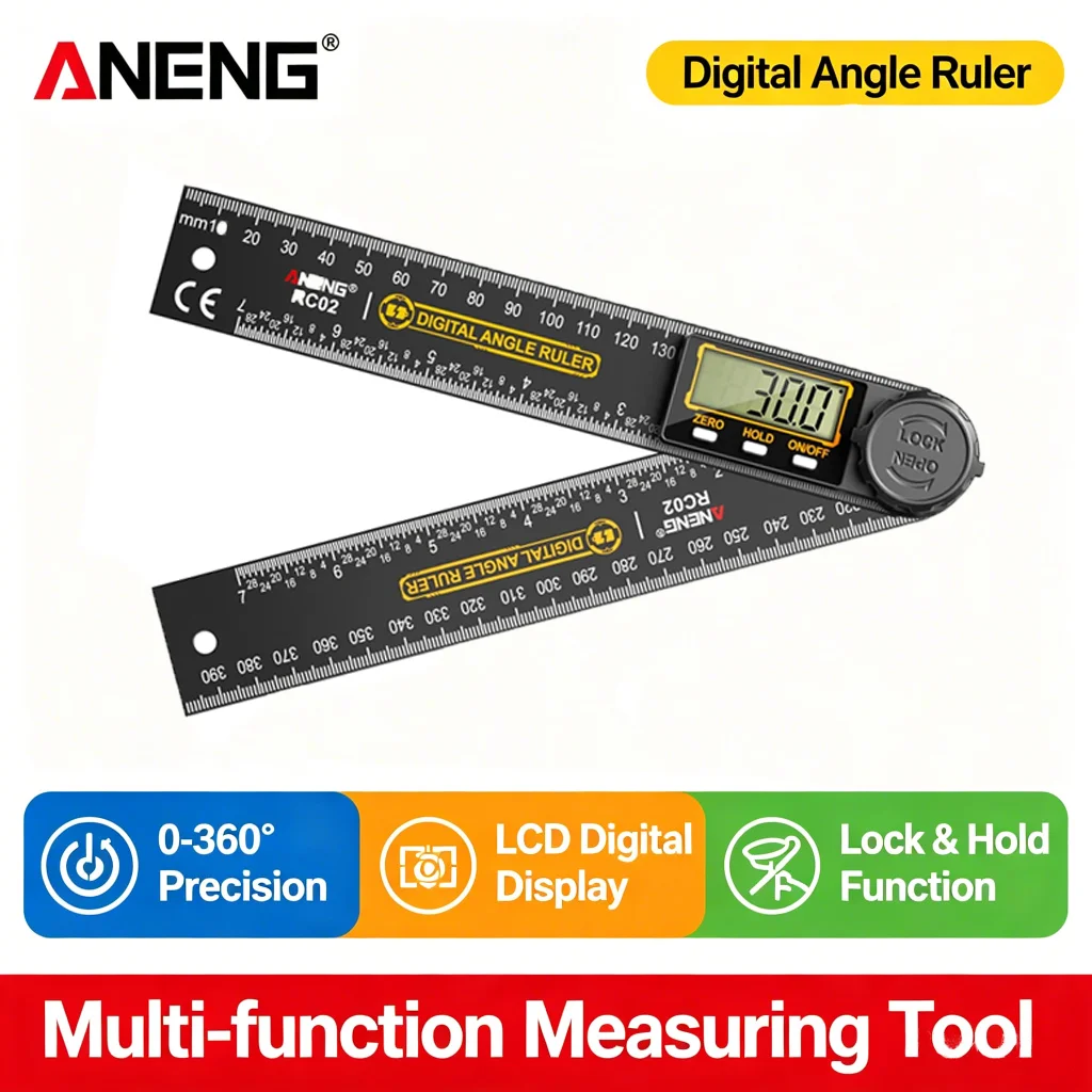 2in1 Digital Angle Meter Inclinometer Digital Angle Ruler ANENG RC02 Electronic Goniometer Protractor Angle finder MeasuringTool