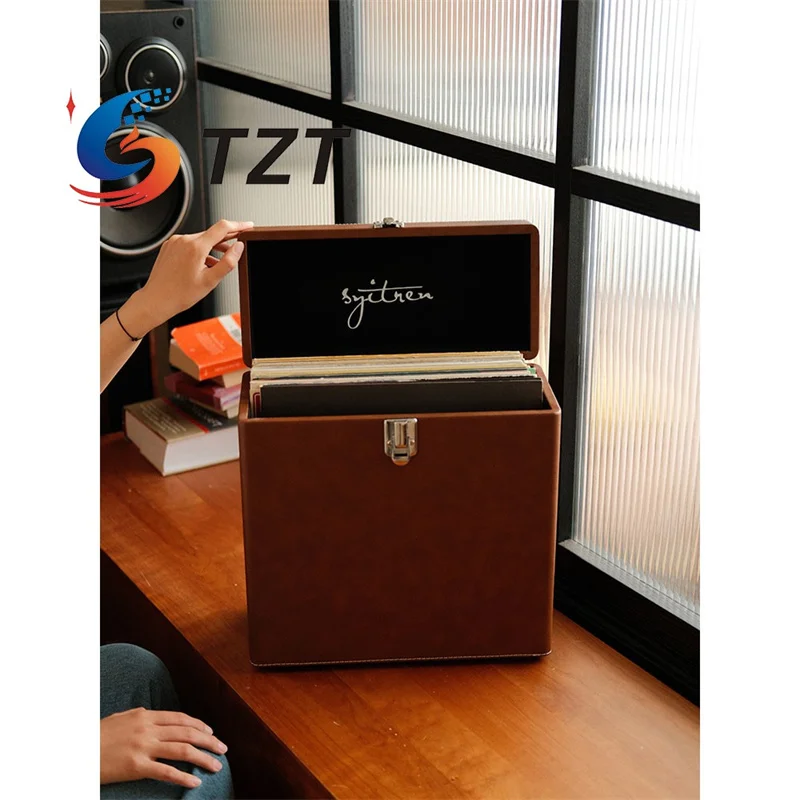 TZT Syitren Vinyl Record Storage Box Retro Vinyl Record Holder Dust-Proof Organizer for 25pcs Records