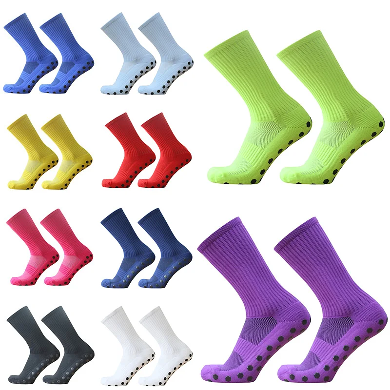 

New Solid Color Sports Soccer Socks for Men Women Hexagonal Silicone Non-slip Grip Football Socks