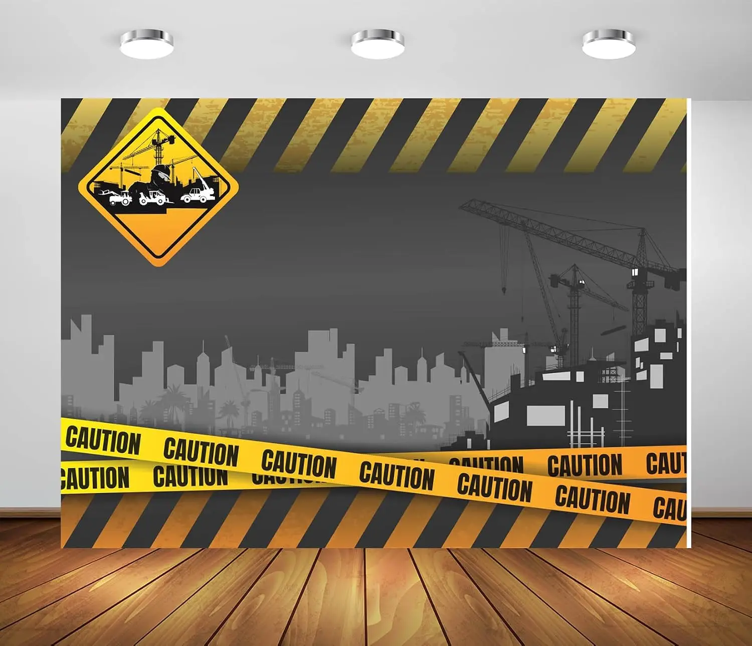 Under Construction Theme photography backdrop Boys Birthday Party Decorations Black and Yellow Warning Lines photo background