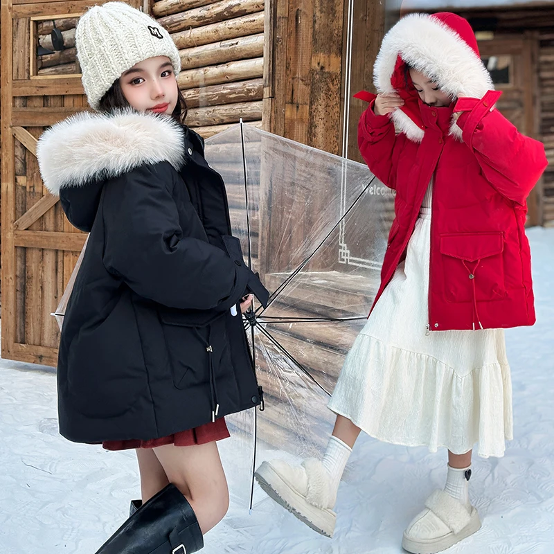 

Зимнее пальто из искусственного меха с большим меховым воротником для девочек, новое хлопковое пальто с меховым воротником, детское осеннее толстое хлопковое пальто 2024, пальто с капюшоном для мальчиков