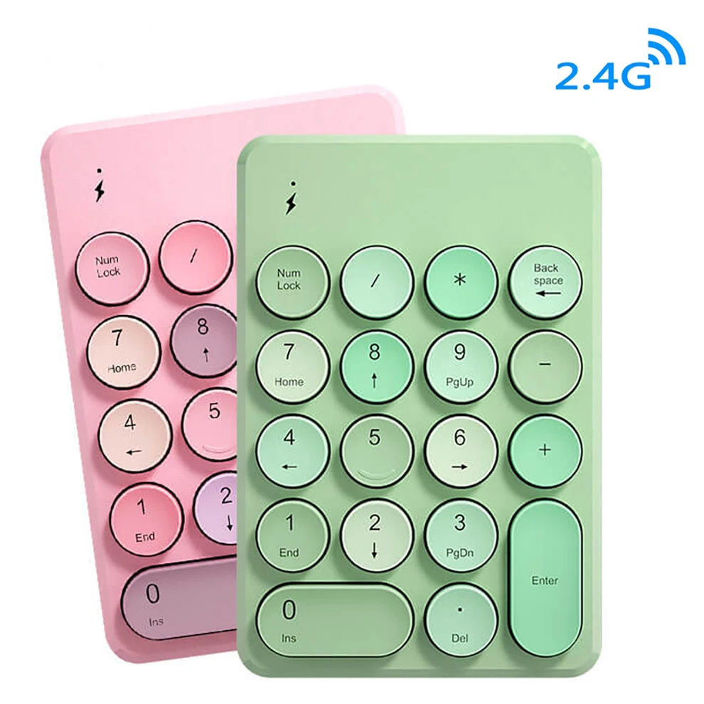 

Wireless Number Pad 2.4GHz Wireless Numeric Keypad Retro Style Round Keycaps 18 Keys Portable Number Keyboard with USB Receiver