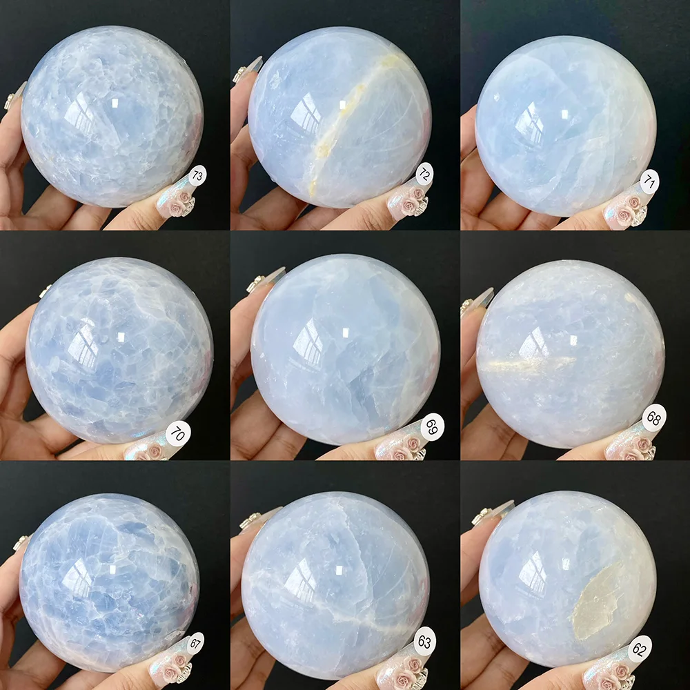Polished Natural Celestite Crystal Sphere Blue Mineral Stone Ball Desktop Ornament Display Specimen