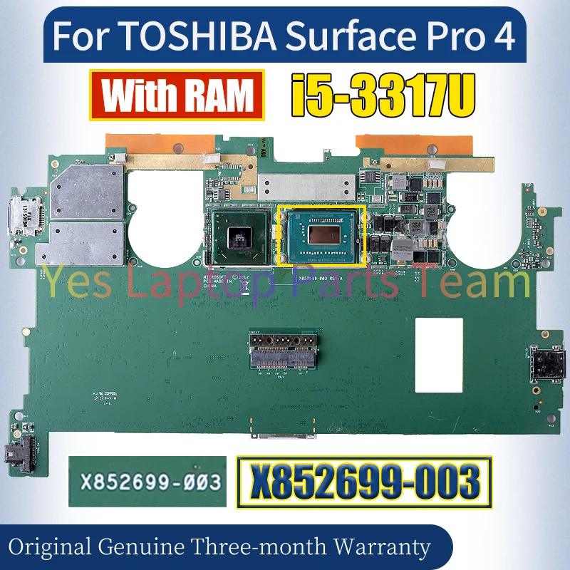 X852699-003 For TOSHIBA Surface Pro 4 Laptop Mainboard SR0N8 i5-3317U With RAM Notebook Motherboard Tested
