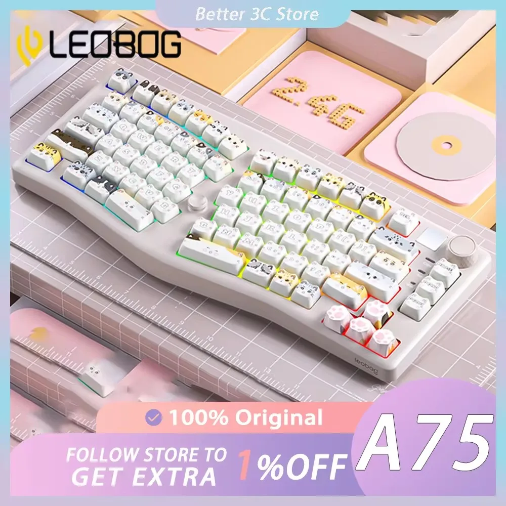 

New LEOBOG ALICE A75 Mechanical Keyboard Three mode RGB Wireless Multifunctional Knob Customized Ergonomics PC Gaming Keyboard