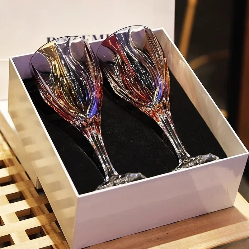 High-end radiant red wine glass light luxury household crystal glass goblet pair gift box