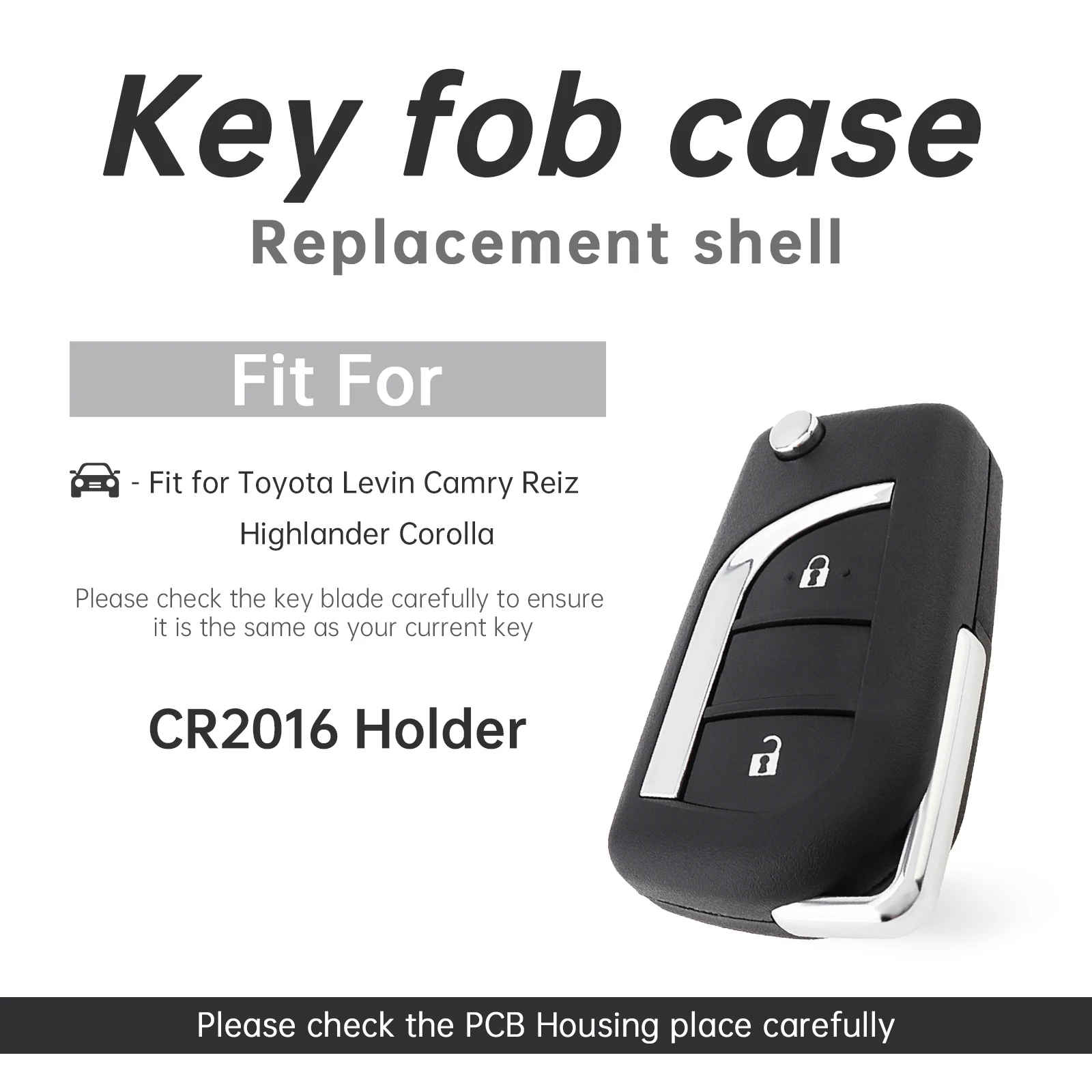 2/2 & 1/3 Buttons CR2016 Holder Flip Folding Remote Key Shell Case Fit for Toyota / Camry / Highlander / Corolla with VA2 Blade