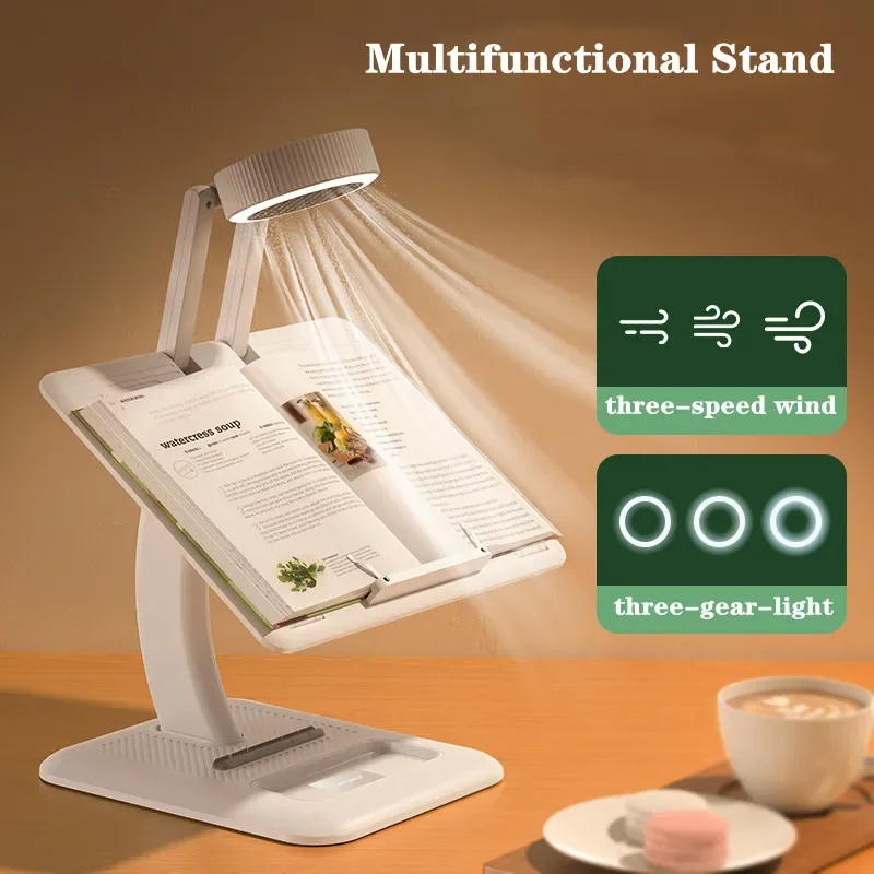 Eary Portable Stand Adjustable Reading Table with Fan and LED Lights Ergonomic Stand for Books Laptops Ipads and Mobile Phones