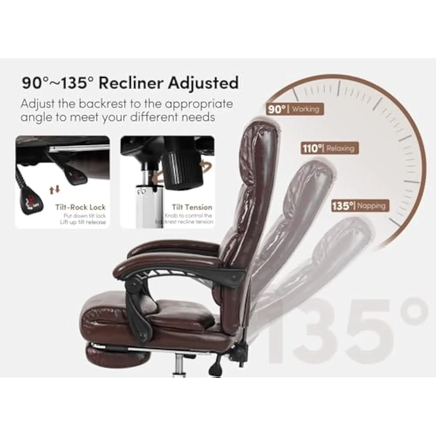 Office Computer Task Desk Chair with Padded Armrests, Executive Comfort Leather Ergonomic Gaming Back Support Home Compute